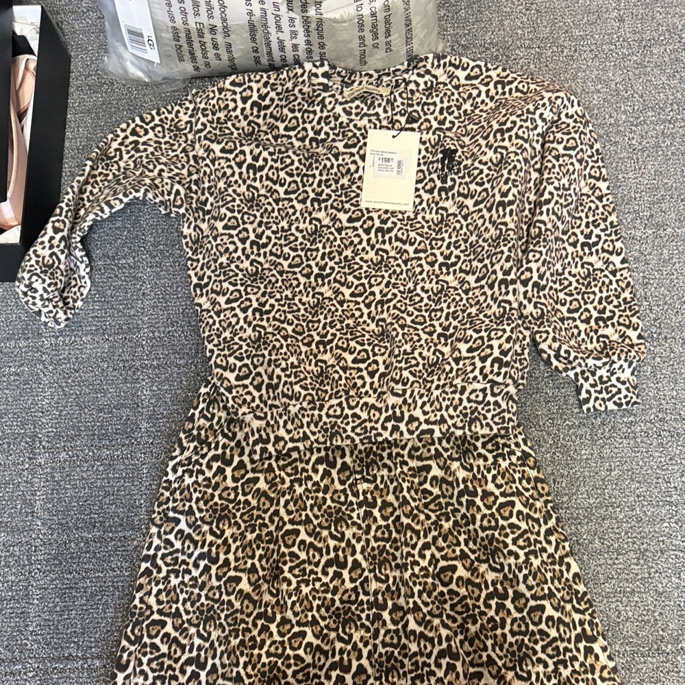 Girls' Leopard Print Matching Set in Tan and Black
